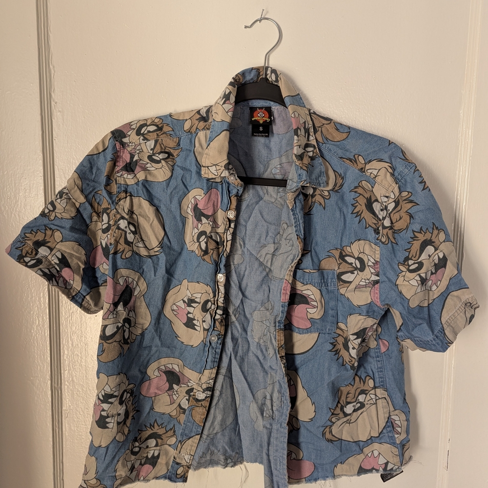Warner Bros. Blue and Tan Cartoon Print Men's Shirt